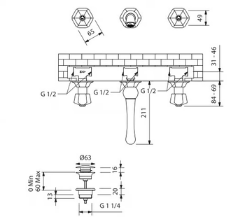 BIANCA - 3 hole wall-mounted washbasin tap with pop up waste by Park Avenue - view 3